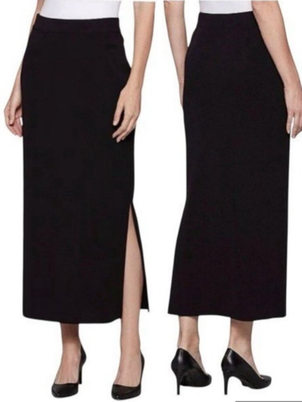 MISOOK Midi Skirt Knit Elastic Waist Pull On Straight Black Size S